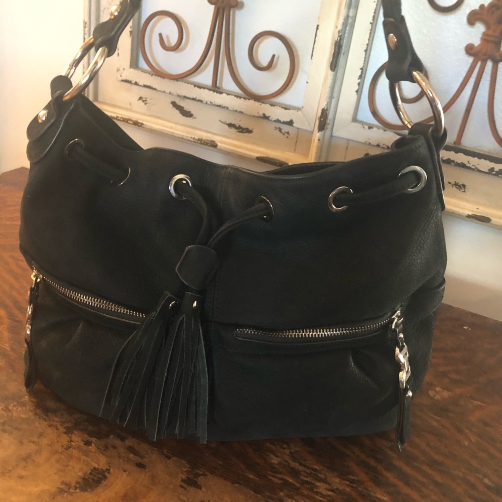 B.Makowsky Black Suede Hobo Bag